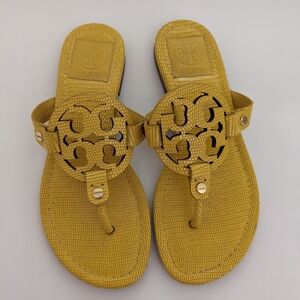 GUC! Tory Burch Miller Sandal In Yellow Snake Embossed Leather Size 5